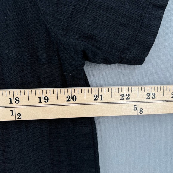 Black Womens Medium Cotton gauze Short Sleeve Tunic Top Funnel neck Pocket - Picture 9 of 11